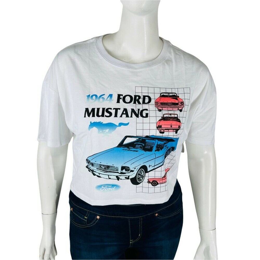 New Forever 21 Sz 2X Plus Top Ford Mustang 1964 Top White Cropped NWT